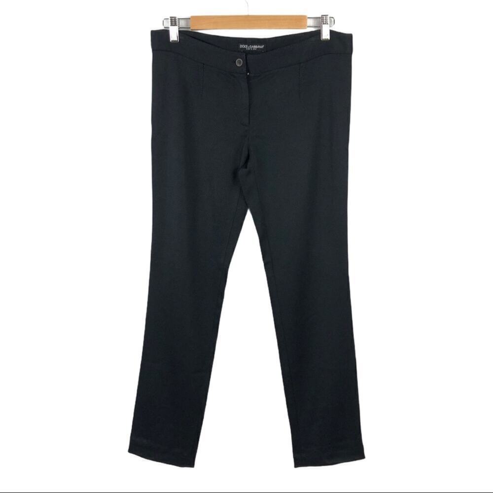 Dolce & Gabbana Shiny Viscose Black Crop Trouser Pants Straight Leg SZ 44 USA 8